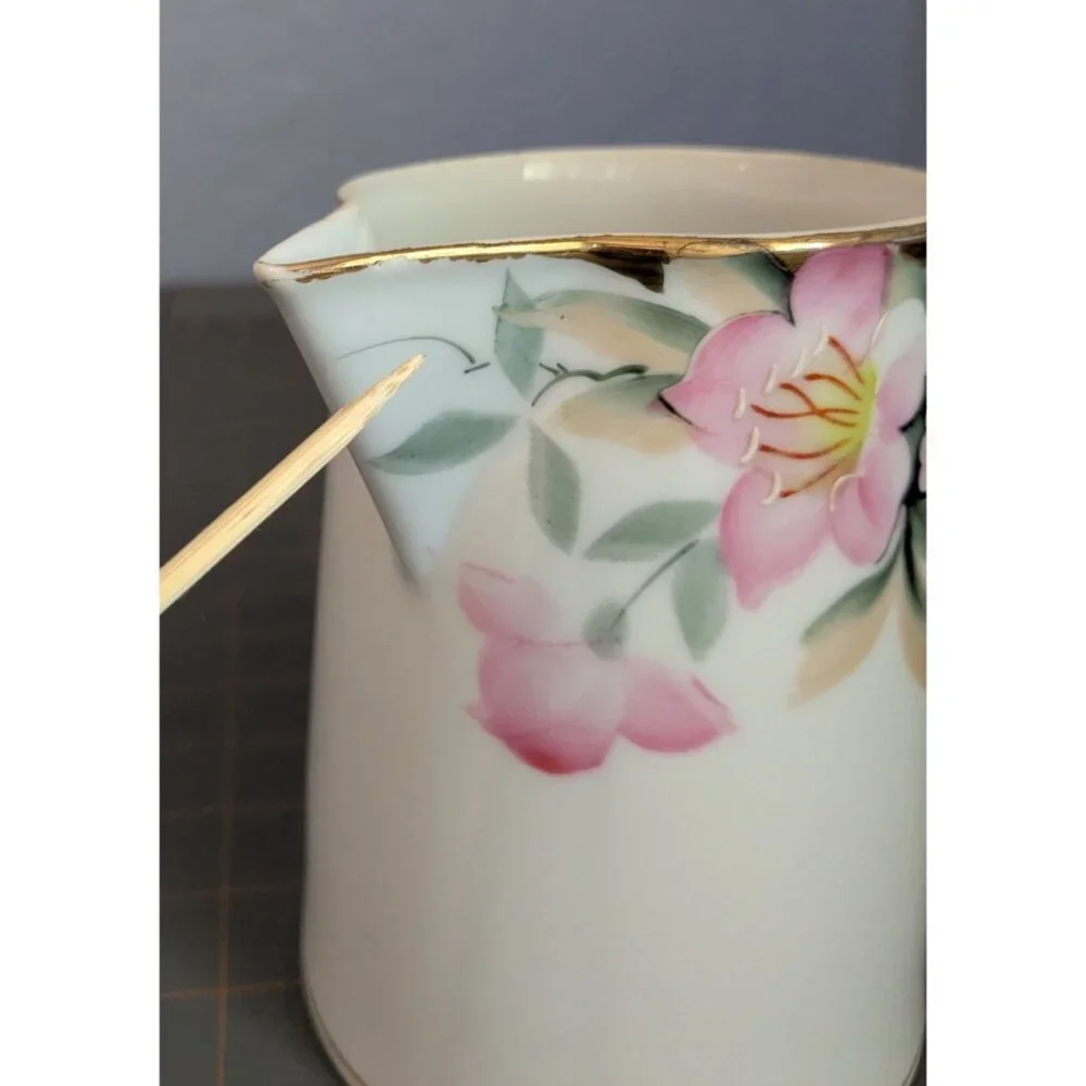 Noritake Azalea Porcelain Pitcher 28oz Floral Gold Trim 5.75" Japan Juice jug mi - Picture 5 of 15